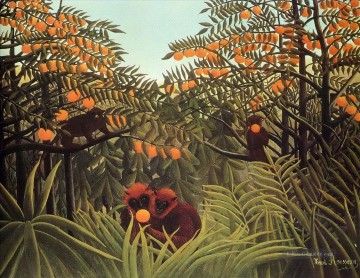  impressionismus - Affen im Orangenhain Henri Rousseau Post Impressionismus Naive Primitivismus